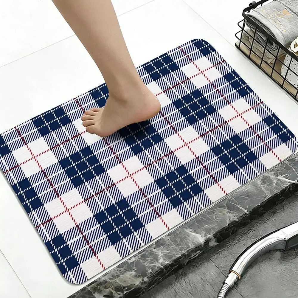 Diatomite Bath Mat – Gingham, Quick Dry & Anti-Slip Rubber Base Diatomite Bath Mat Axl