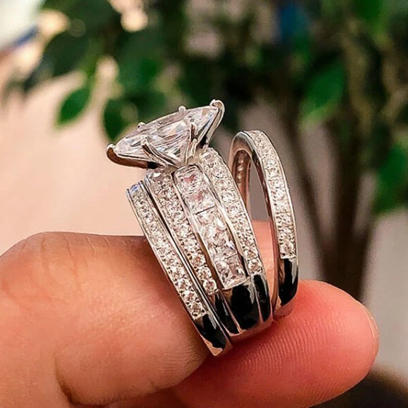 Huitan 3-Piece CZ Bridal Ring Set – Wedding & Engagement Rings Bridal Ring Set Axl