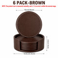 6-Piece PU Leather Coasters with Holder – Waterproof & Heat Resistant Leather Coaster Set Axl 6 PACK Brown