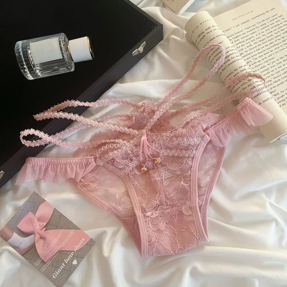 Women's Seamless Lace Bow Briefs – Ice Silk Cotton Crotch Panties Women's Briefs Axl Pink One Size 1pc