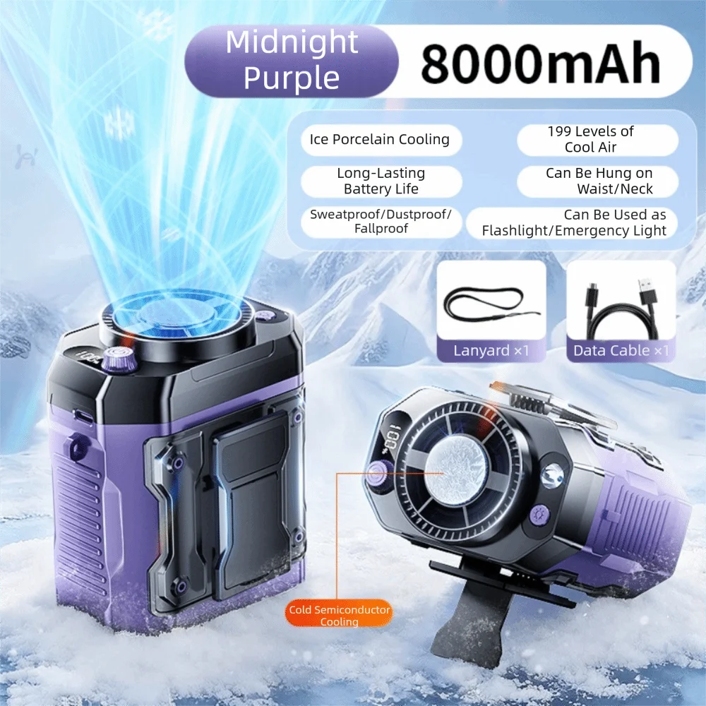 USB Rechargeable Waist Fan – 3-Outlet Portable Cooling Fan Portable Waist Fan Axl Purple 8000mAh