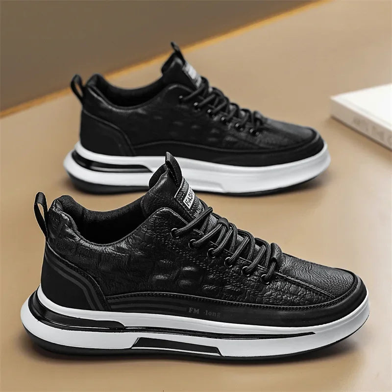 YBQJOO Men's Black Platform Sneakers – Casual Lace-Up Platform Sneakers Axl