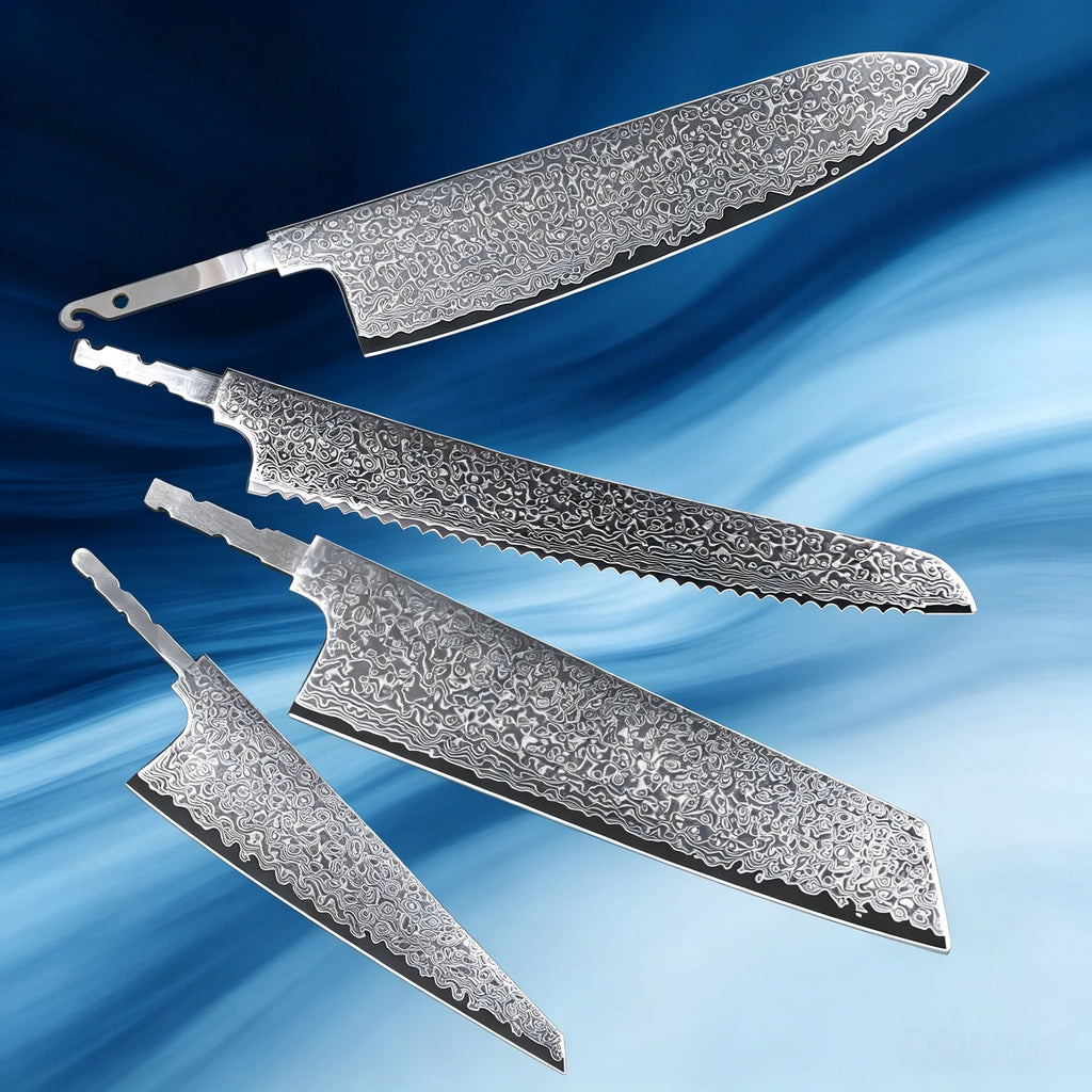 Damascus Steel Blank Blade Set – Chef, Santoku & Nakiri DIY Knife Making Blank Axl