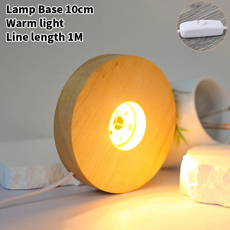 10cm Wood LED Light Base | Rotating Crystal Display Stand LED Display Stand Axl 10cm Warm light 1M USB Type-C