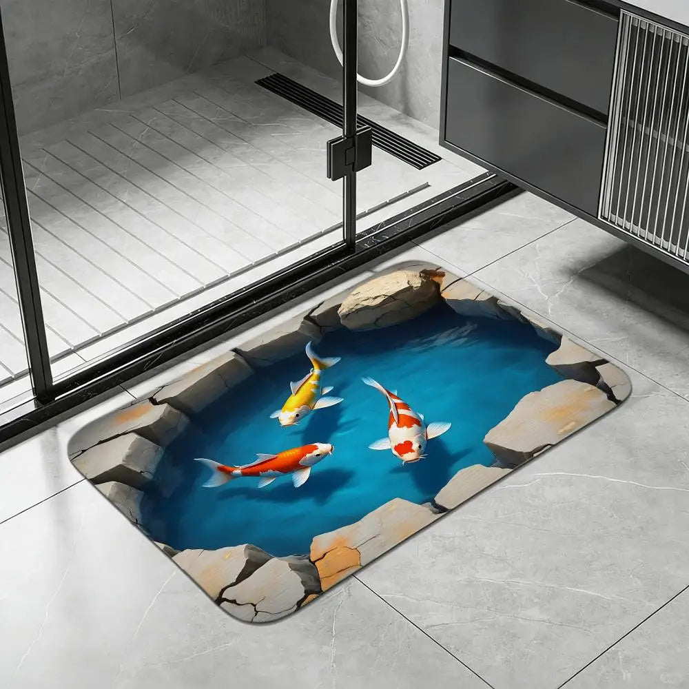 Koi Fish Pond Diatomite Bath Mat – Quick Dry & Non-Slip Diatomite Bath Mat Axl White3 30x45cm