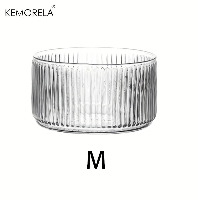 KEMORELA Striped Glass Salad & Fruit Bowl – Serving Dish Glass Serving Bowl Axl M