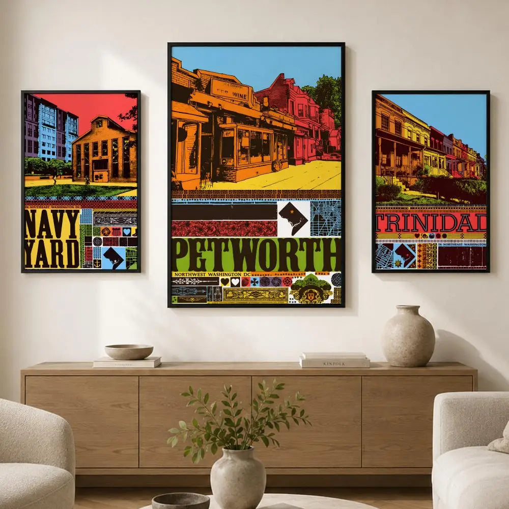 Washington Neighborhood Poster – Self-Adhesive Waterproof Wall Art Decorative Wall Poster Axl
