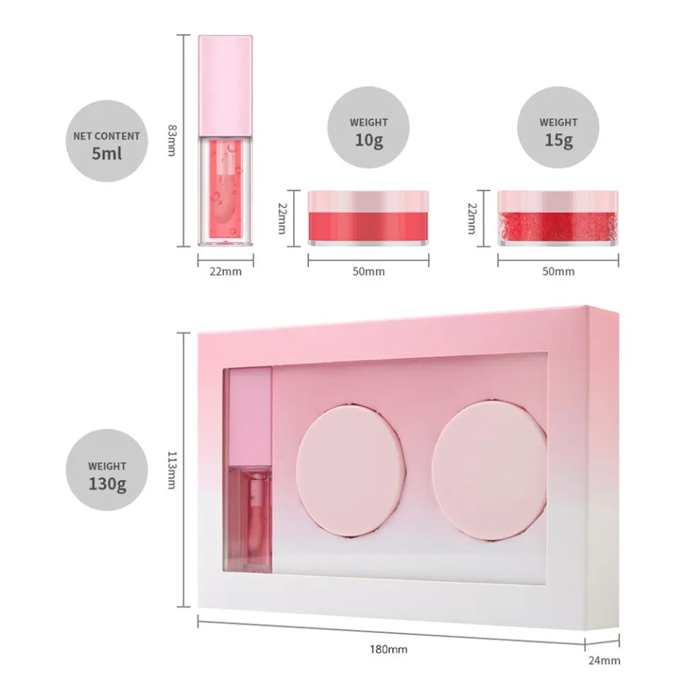 Vegan 3-in-1 Lip Oil Scrub & Sleeping Mask Kit | Private Label Lip Care Set Axl