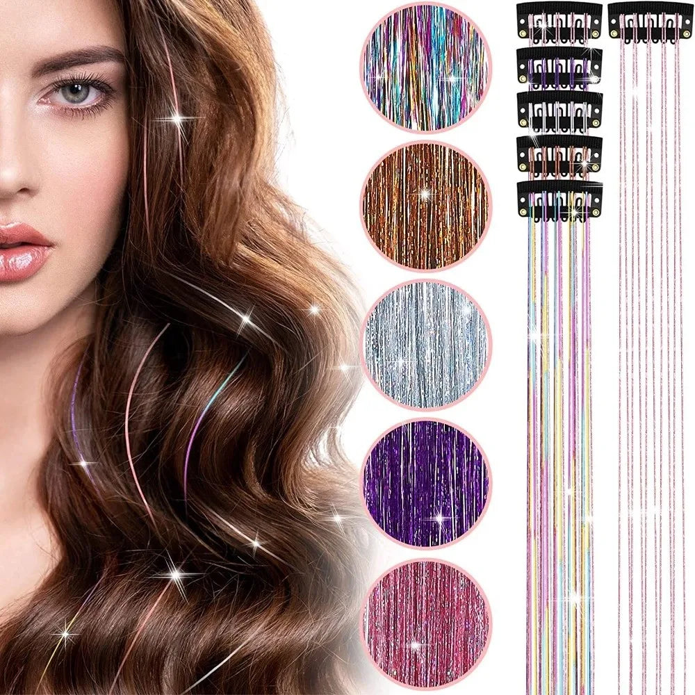 Fairy Hair Tinsel Clip-In Sparkle Extension – 10 Colors 50cm Clip-In Hair Extension Axl