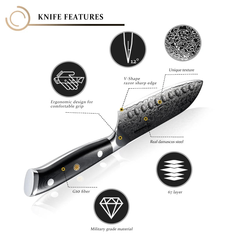 5-Inch Santoku Knife – 67-Layer AUS-10 Damascus Steel Chef Knife Santoku Kitchen Knife Axl