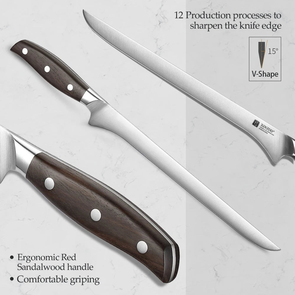 XINZUO 10" Ham Slicing Knife – German 1.4116 Steel Sandalwood Ham Slicing Knife Axl