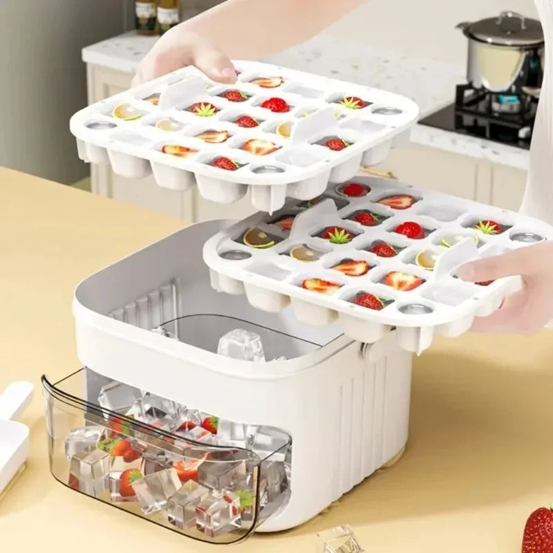 50-Grid Double Layer Ice Cube Tray with Lid | Reusable Mold Ice Cube Tray Axl