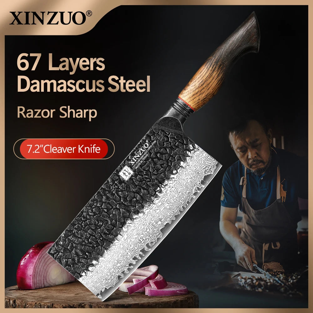XINZUO 7.2" 67-Layer Damascus Steel Cleaver Knife | Mo Series Damascus Cleaver Knife Axl China Mainland 7 inch
