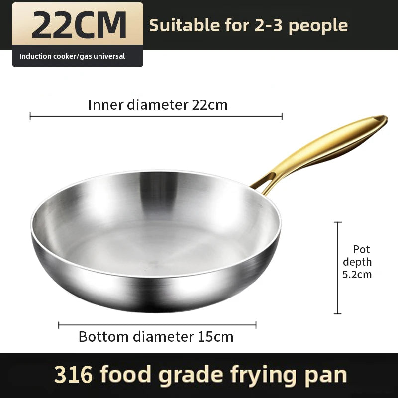 KEMORELA 316 Stainless Steel Frying Pan – 7-Ply Gold Handle Stainless Steel Frying Pan Axl 22CM