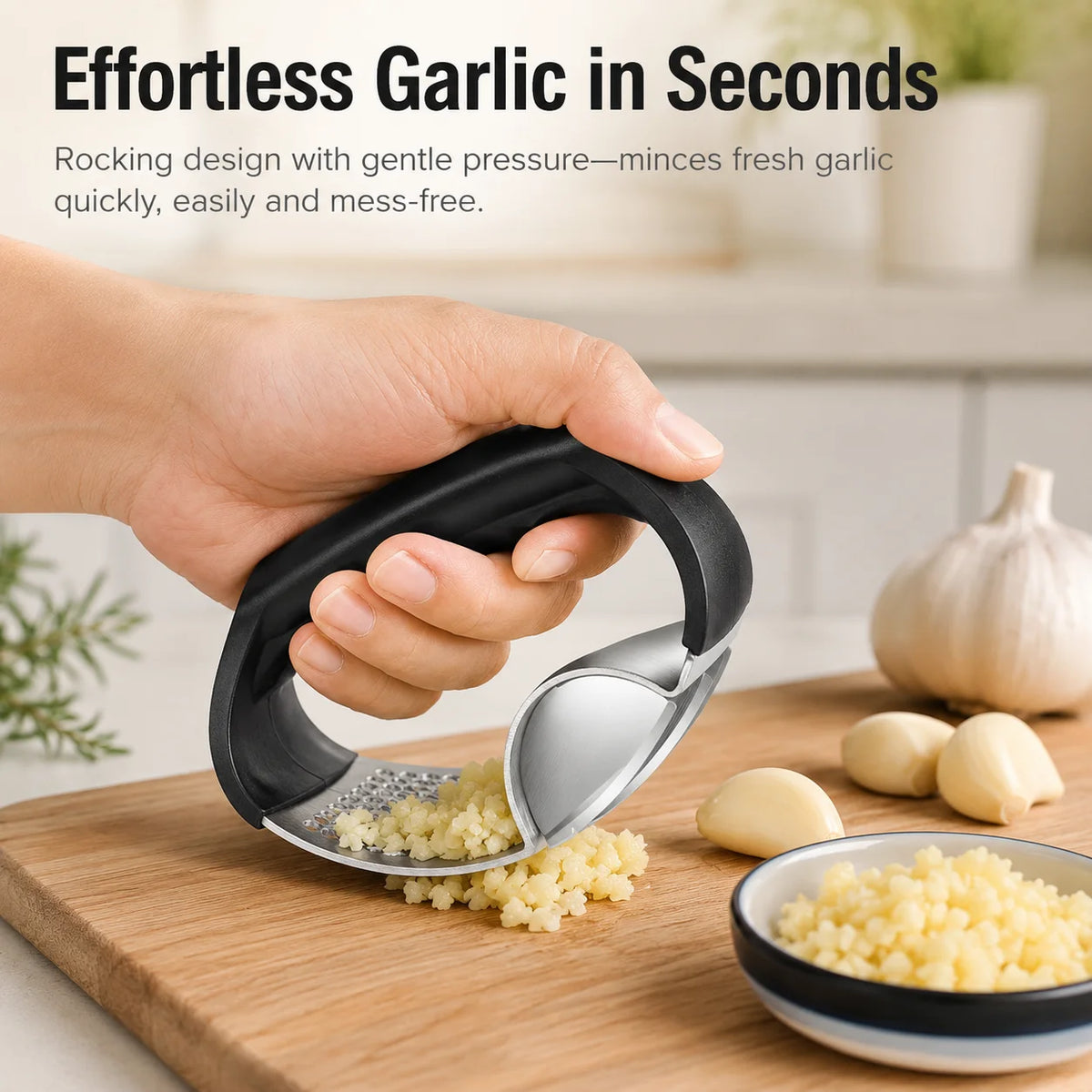 Stainless Steel Rocker Garlic Press – Manual Mincer & Slicer Garlic Press Axl