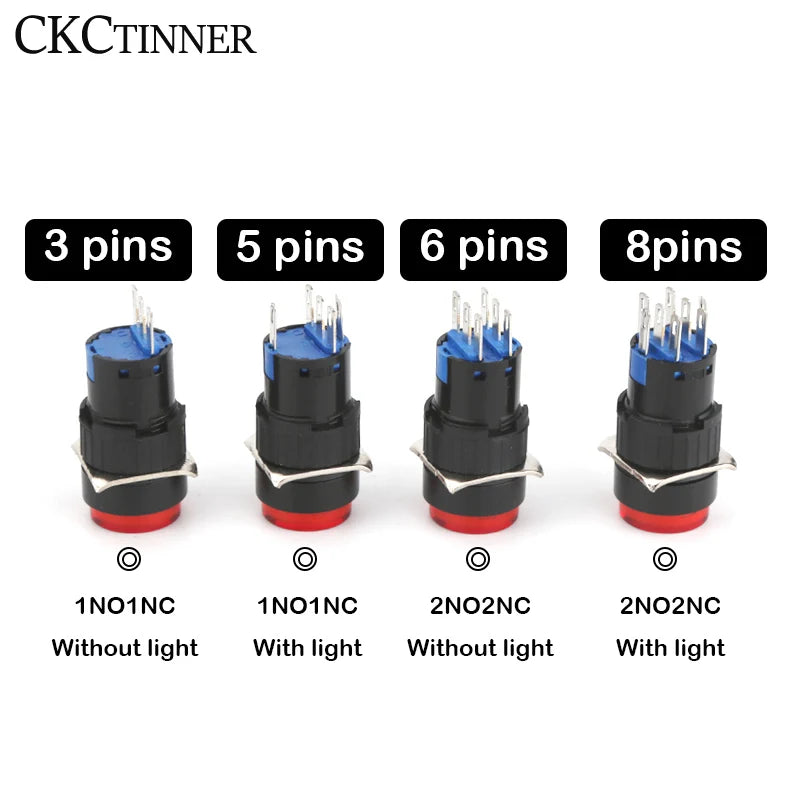 LA16 16mm Illuminated Push Button Switch 12V 24V 220V 5A Push Button Switch Axl