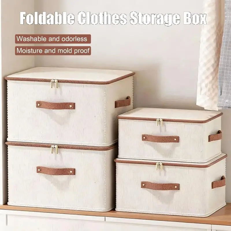 Foldable Linen Clothes Storage Box – Zippered Wardrobe Organizer Clothes Storage Box Axl