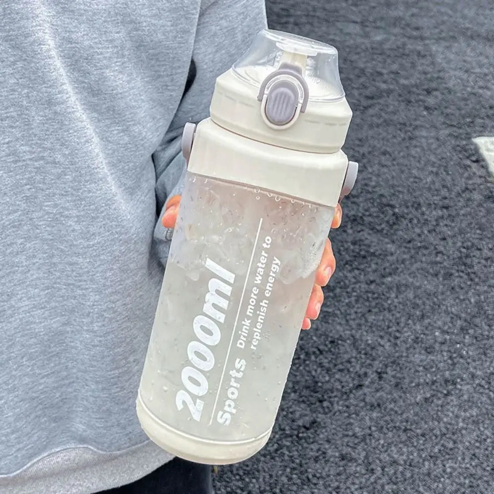 Large Sports Water Bottle with Straw, Handle & Time Marker Sports Water Bottle Axl white-2000ml