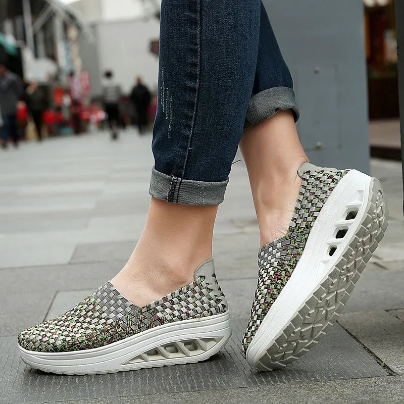 Women's Wedge Platform Sneakers – Breathable Slip-On Shoes Platform Wedge Sneakers Axl Gray green 35