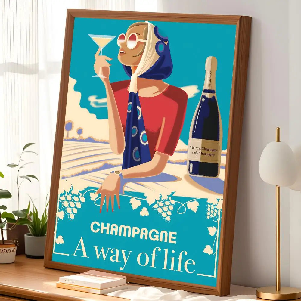 Wine Champagne Region Map Poster – Waterproof Self-Stick Wall Art Wall Art Poster Axl