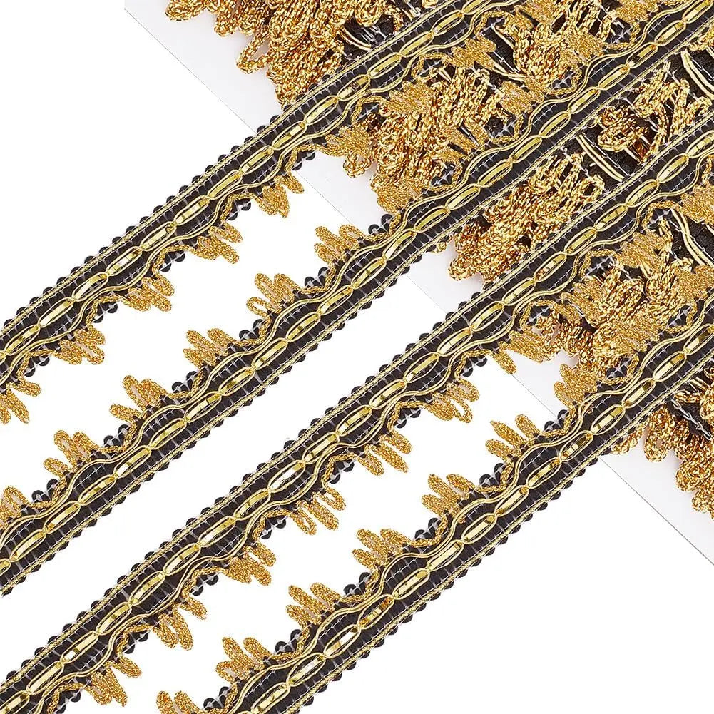 18 Yards Black & Gold Metallic Lace Ribbon Trim | Upholstery Decorative Ribbon Trim Axl AECH04-13501