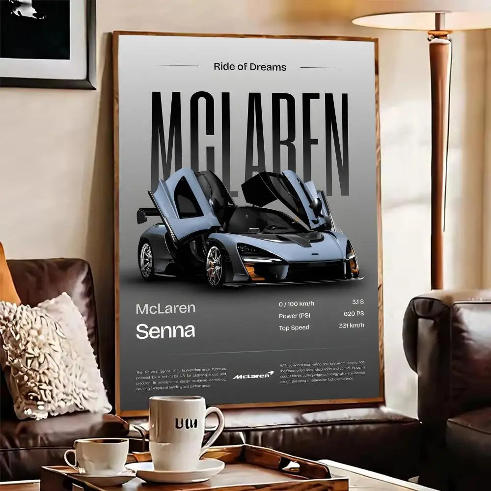 McLaren Supercar Wall Poster – Self-Adhesive Art Sticker Wall Art Poster Axl