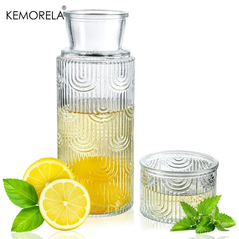 KEMORELA Vintage Glass Water Pitcher & Tumbler Bedside Carafe Glass Carafe Set Axl Transparent 800ML