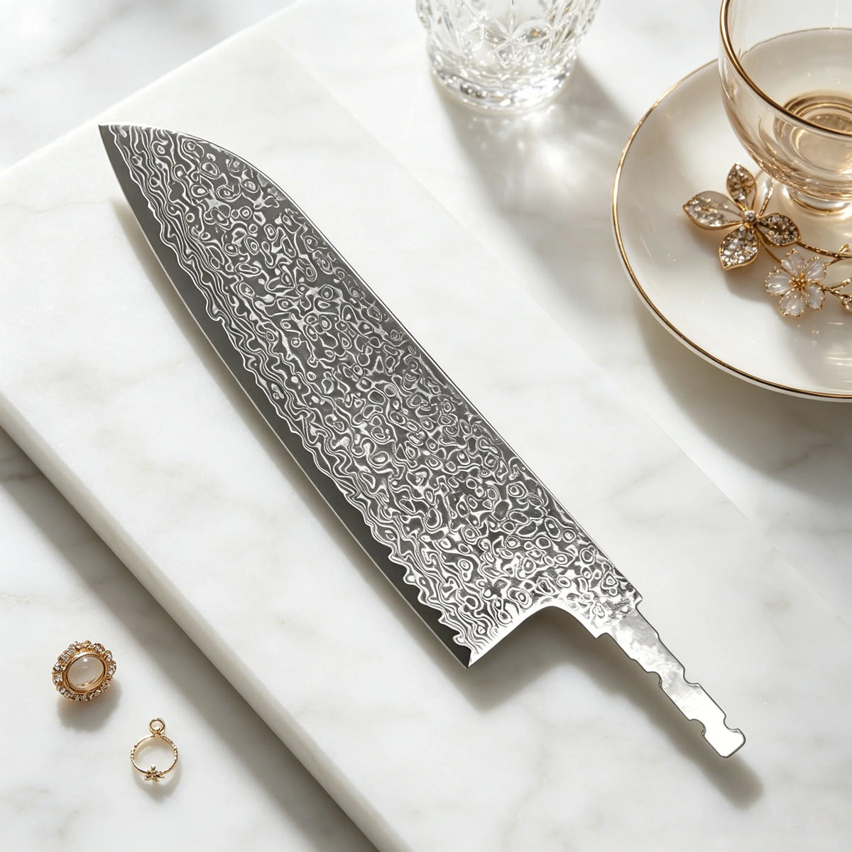 Damascus Steel Knife Blank – Forged DIY Chef Blade No Handle Damascus Knife Blank Axl Santoku Blade