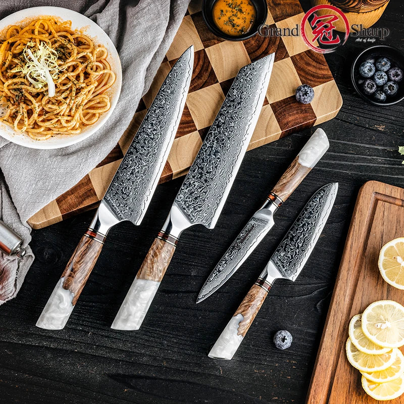 Grandsharp Damascus Steel Knife Set – 1–4 Pc Chef Knives Damascus Chef Knife Set Axl