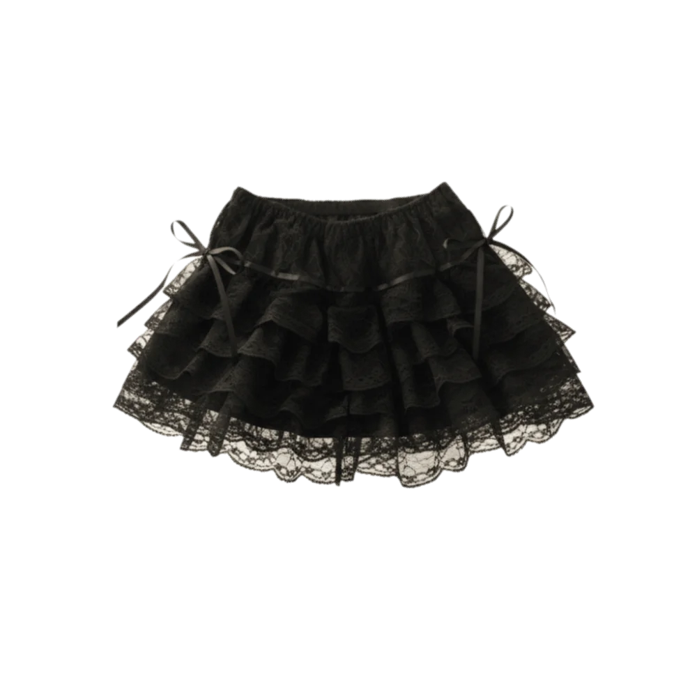 Kawaii Lace Ruffle Shorts – Lolita Layered Safety Pants Lace Ruffle Shorts Axl Black One Size