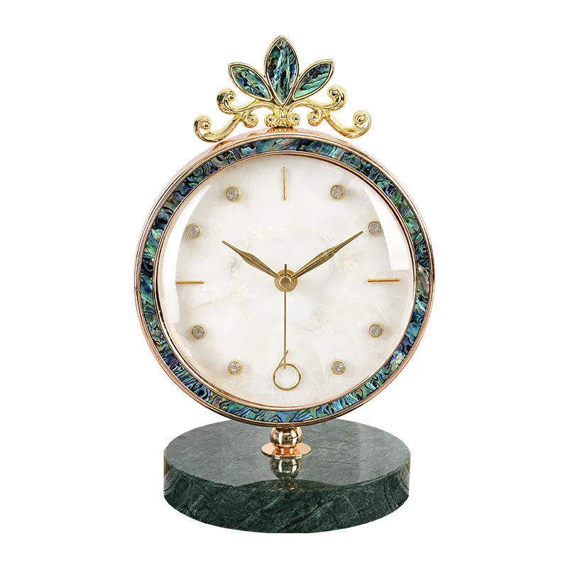Natural Shell Luxury Round Table Clock | Marble Home Décor Luxury Table Clock Axl WHITE