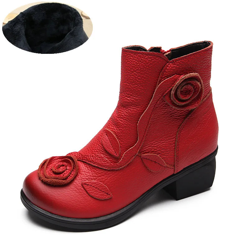 Women's Genuine Leather Wedge Ankle Boots – Retro Winter Style Wedge Ankle Boots Axl Red plush 40 CN