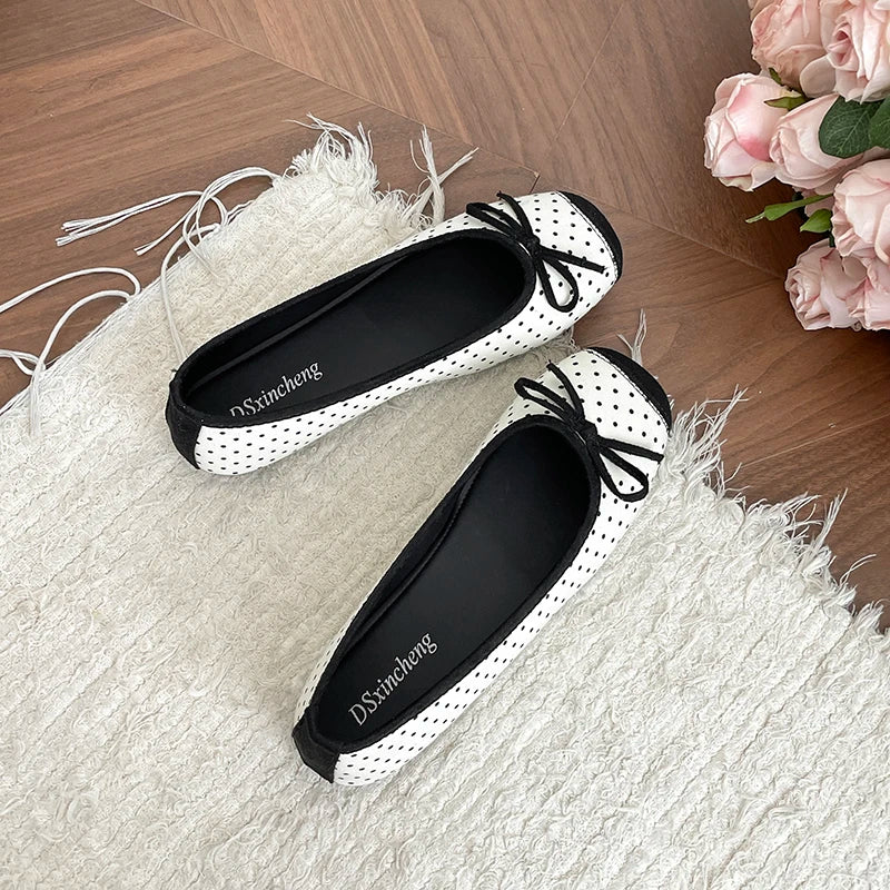 Butterfly-Knot Women's Mary Jane Ballet Flats | Slip-On Dress Shoes Mary Jane Flats Axl Beige 37