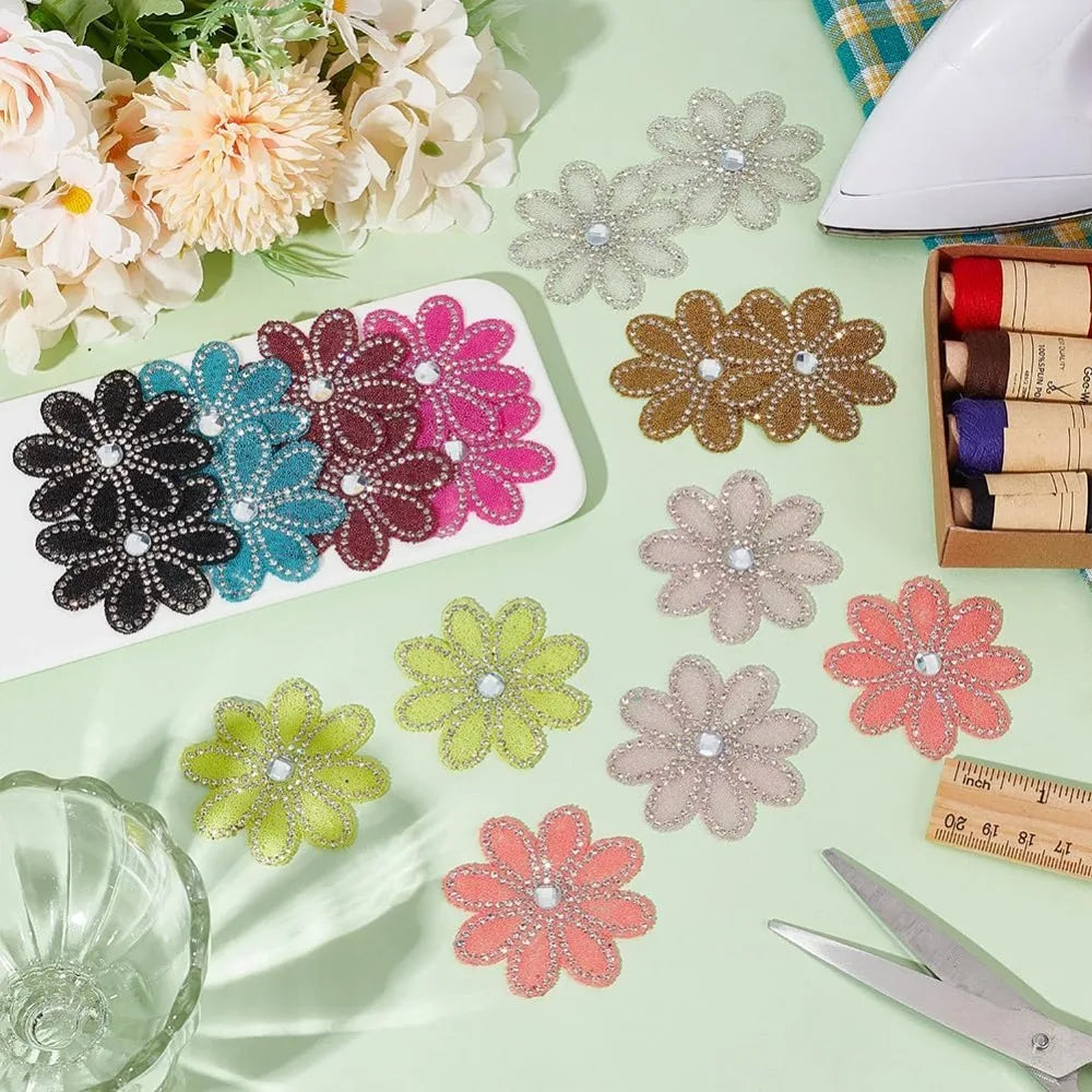 18Pc Flower Rhinestone Iron-On Patches – 9 Colors | 57mm Iron-On Patches Axl