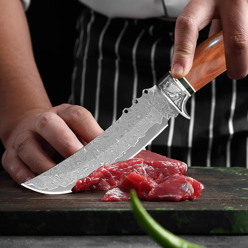 67-Layer Damascus Steel VG10 Boning Knife – Wood Handle Damascus Kitchen Knife Axl