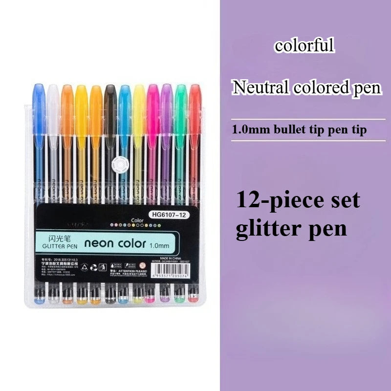 Metallic Glitter Gel Pens 12/18/24 Pc Set with Refills | Art Markers Glitter Gel Pen Set Axl 6107-12pcs