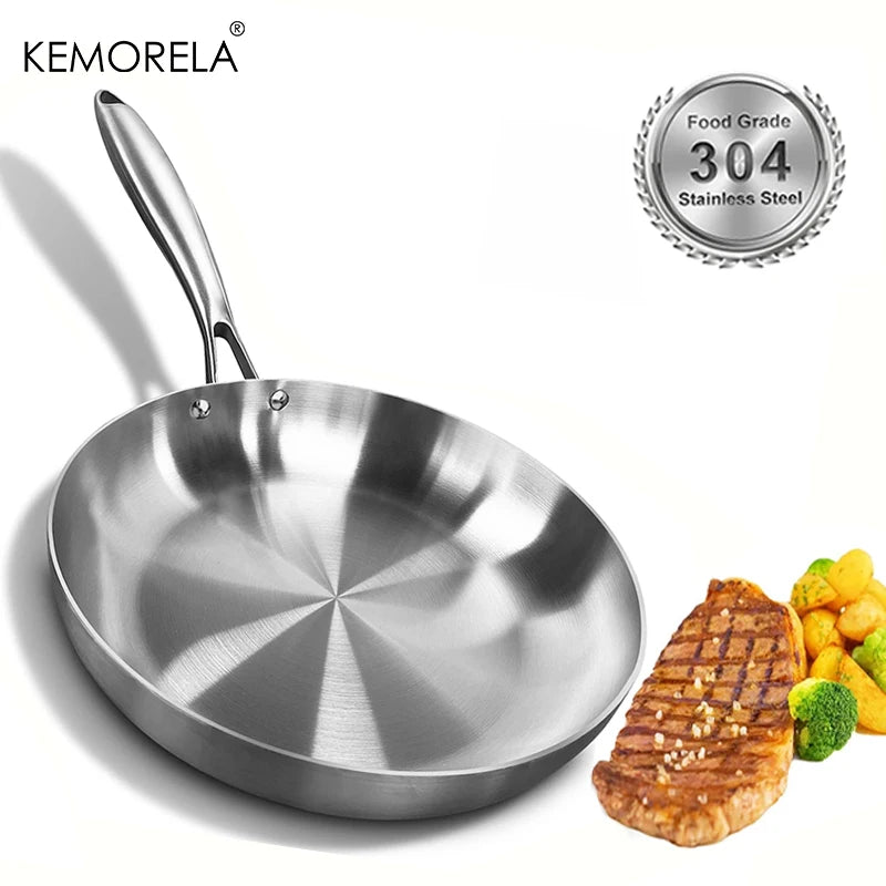 KEMORELA 304 Stainless Steel Uncoated Frying Pan | Gas & Induction Stainless Steel Frying Pan Axl