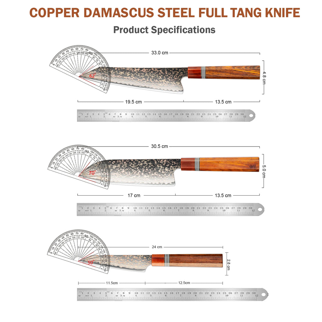 XITUO Damascus Kitchen Knife Set | Rosewood Handle 1–3 PCS Damascus Knife Set Axl