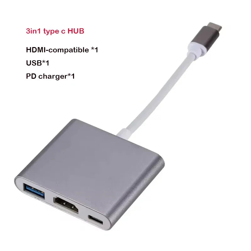 4-in-1 USB-C Hub – 4K HDMI, VGA, USB 3.0 & 100W PD Charging USB-C Multiport Hub Axl 1Gray 3 in 1 <=0.5m