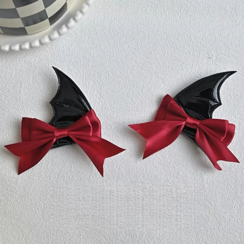 Halloween Devil Horn & Bat Wing Hair Clips – 6-Pc Cosplay Set Halloween Hair Clips Axl red-1pair