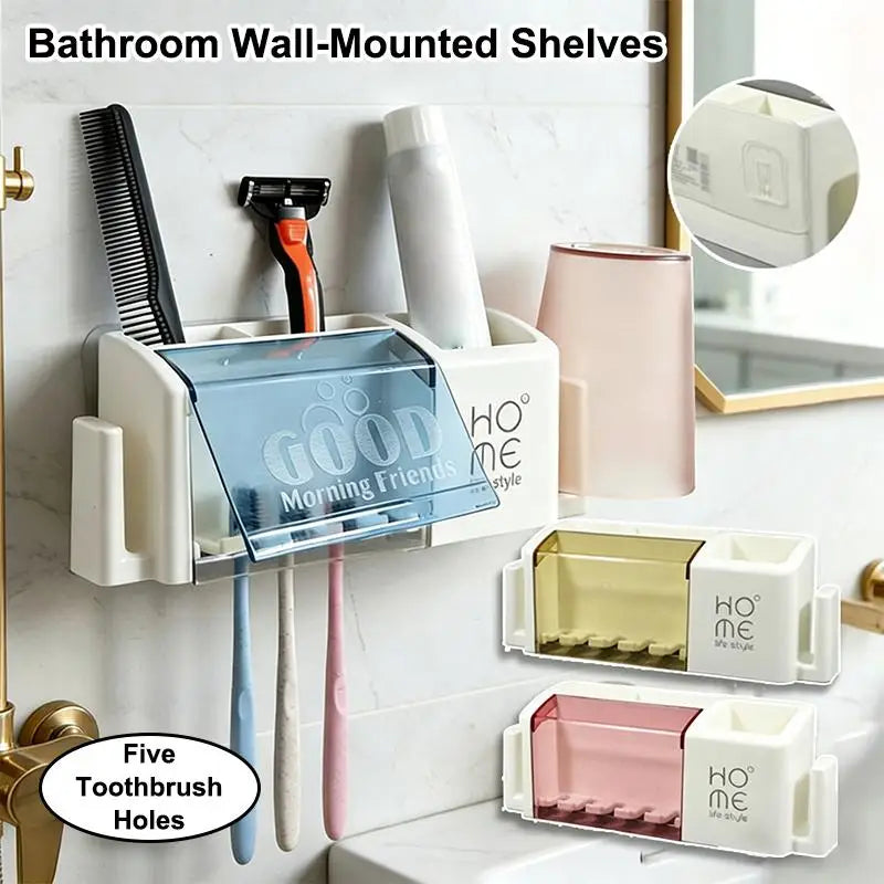 No-Drill Wall-Mounted Toothbrush Holder – 5-Slot Rack Toothbrush Holder Axl