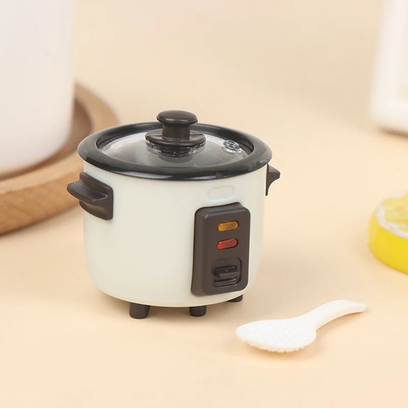 1:12 Dollhouse Miniature Rice Cooker with Spoon | Kitchen Decor Dollhouse Accessory Axl White