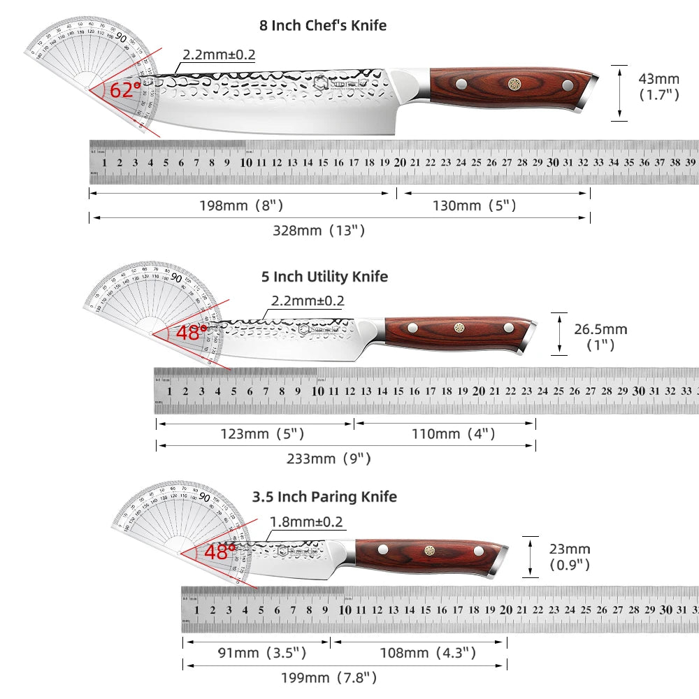 Sunnecko 3-Piece Chef's Knife Set – Ultra Sharp Stainless Steel Chef's Knife Set Axl