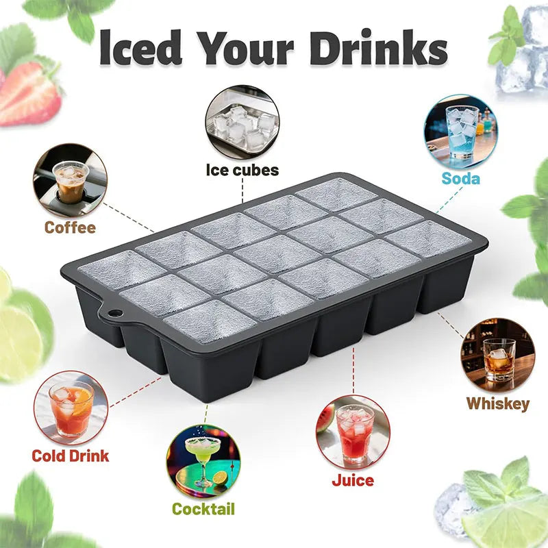 2-Pack Silicone Ice Cube Trays with Lid – 15-Grid BPA-Free Silicone Ice Tray Axl