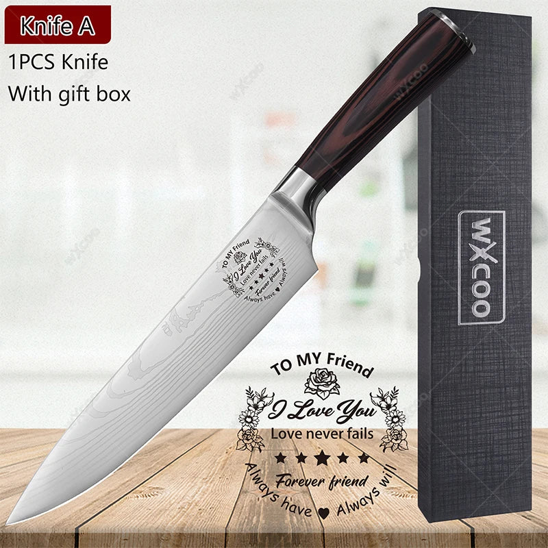 WXCOO Japanese Chef Knife 5Cr15Mov Steel Santoku Boning Knife Chef Kitchen Knife Axl Knife A