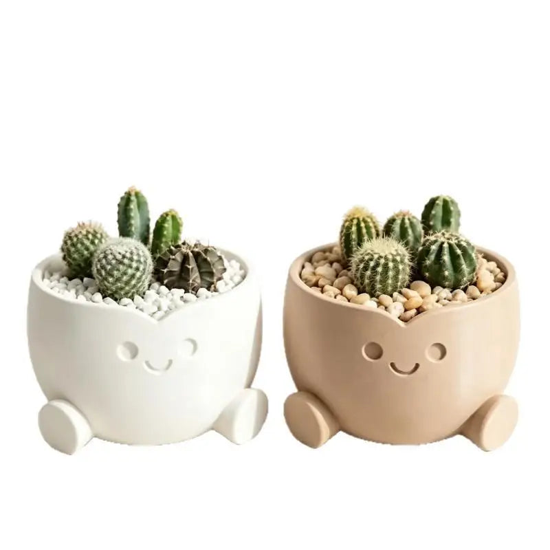 3D Printed Smiling Figure Mini Planter Pot | Cute Desk Décor Mini Planter Pot Axl