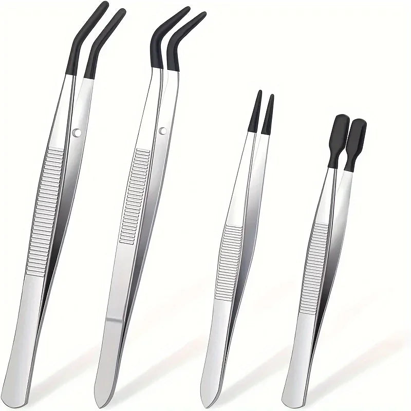 Precision Tweezers Set 1-5 PCS – Rubber Grip, Jewelry & DIY Precision Tweezers Set Axl Black 4pcs