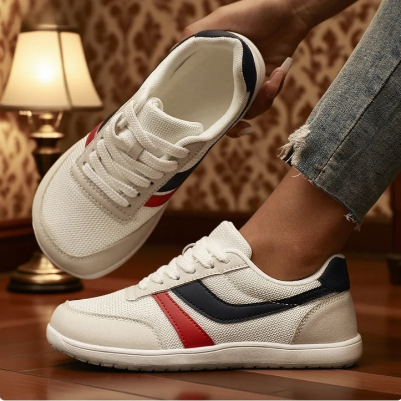 Women's Wide Toe Barefoot Sneakers – Breathable Canvas Flat Shoe Canvas Sneakers Axl White Blue 43