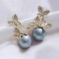 Huitan Butterfly Drop Earrings – CZ & Pearl Wedding Jewelry Drop Earrings Axl E5898