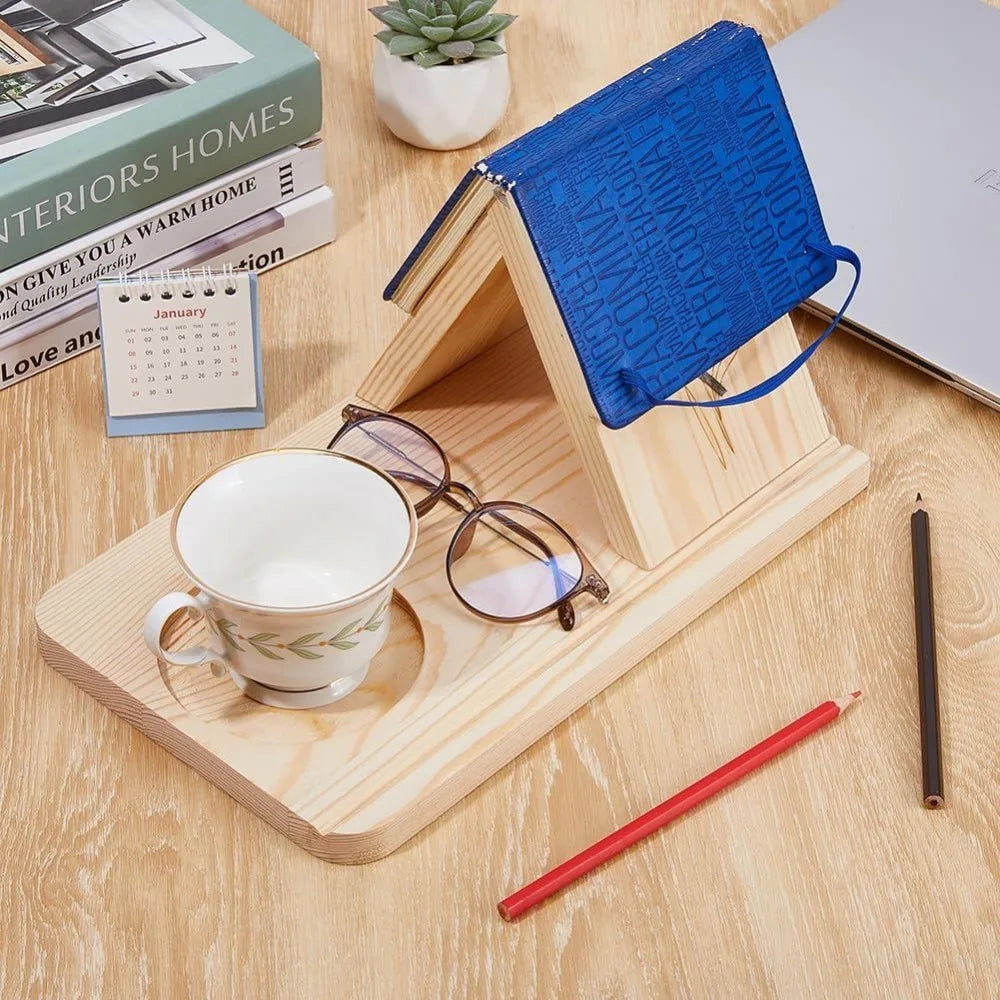 Wooden Book Stand with Cup Holder – Flower Desktop Book Rest Wooden Book Stand Axl